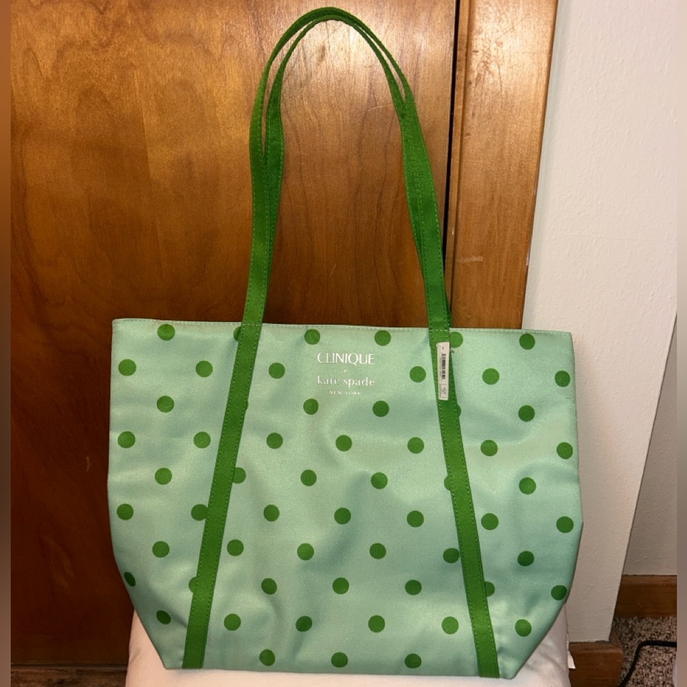 NWT Clinique x Kate Spade Green Polkadot Tote Bag